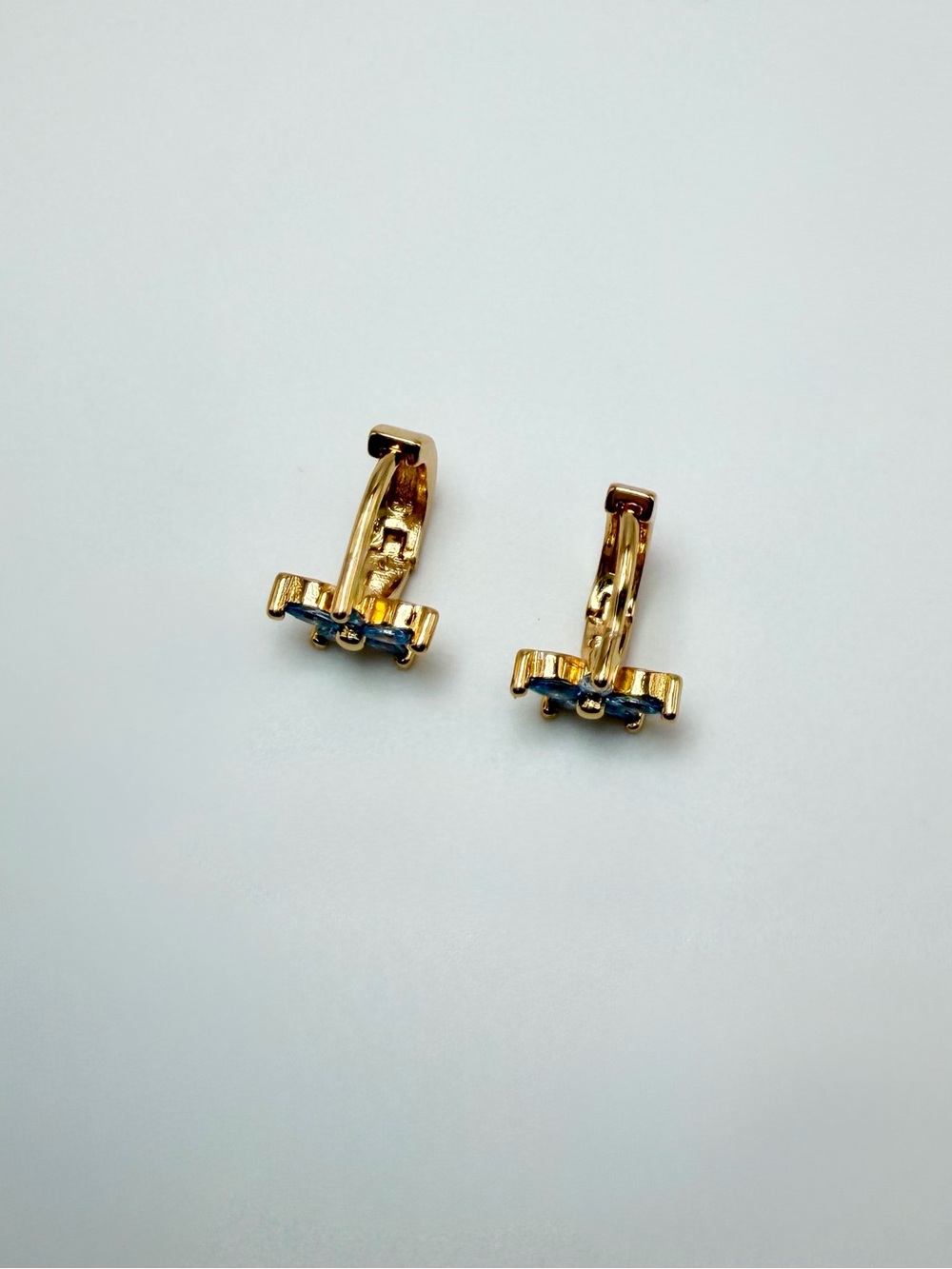 Gold Plated Blue Flower Crystal Huggie Earrings - Picture 4 of 6